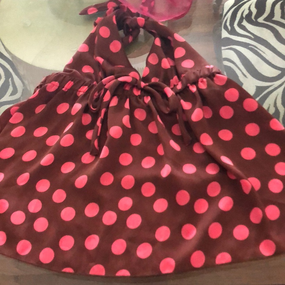 COPY - Chocolate and hot pink polka dots halter top .